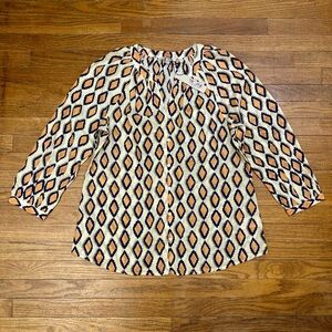 Nic + Zoe Falling Diamonds Top Sz Small Cotton Orange Blue Button Up NEW $158